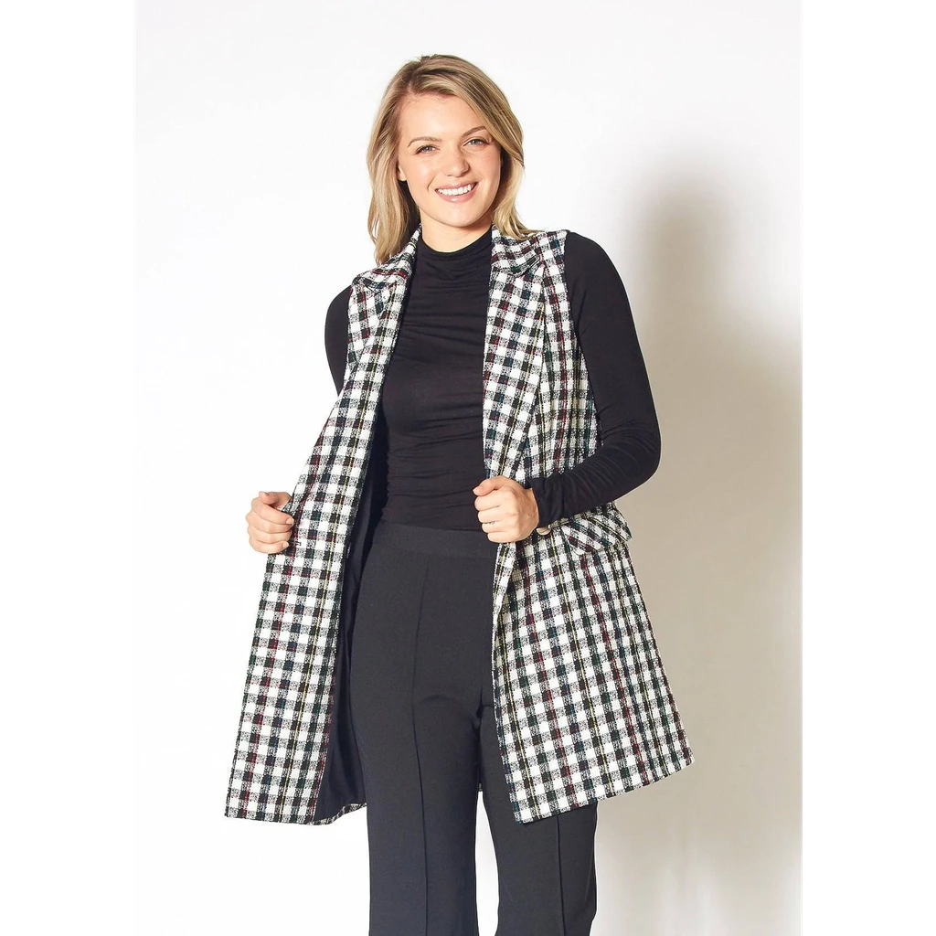 Shop at Konus Pleione Womens Boucle Plaid Tweed Longline Vest