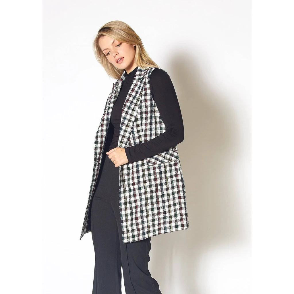 Shop at Konus Pleione Womens Boucle Plaid Tweed Longline Vest