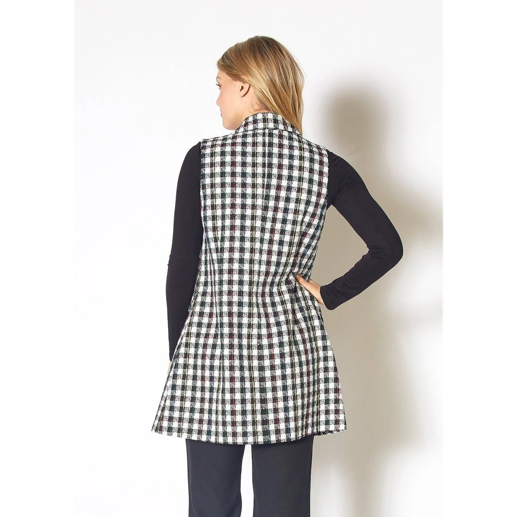 Shop at Konus Pleione Womens Boucle Plaid Tweed Longline Vest