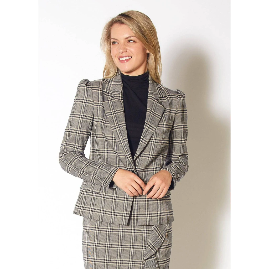 Shop at Konus Pleione Women's Span Plaid Notch Collar Blazer