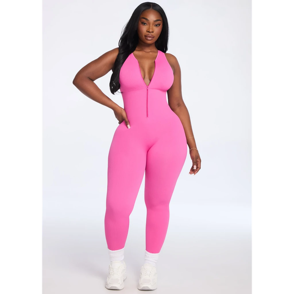 she's Waisted SnatchedKnit Front Zip Jumpsuit