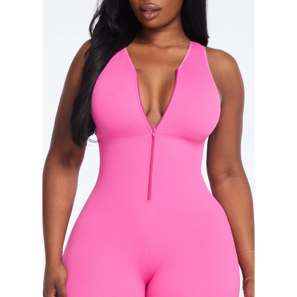 she's Waisted SnatchedKnit Front Zip Jumpsuit
