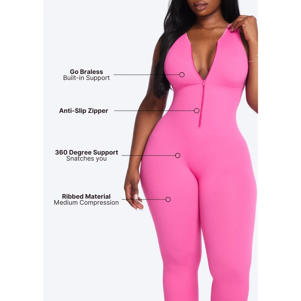she's Waisted SnatchedKnit Front Zip Jumpsuit