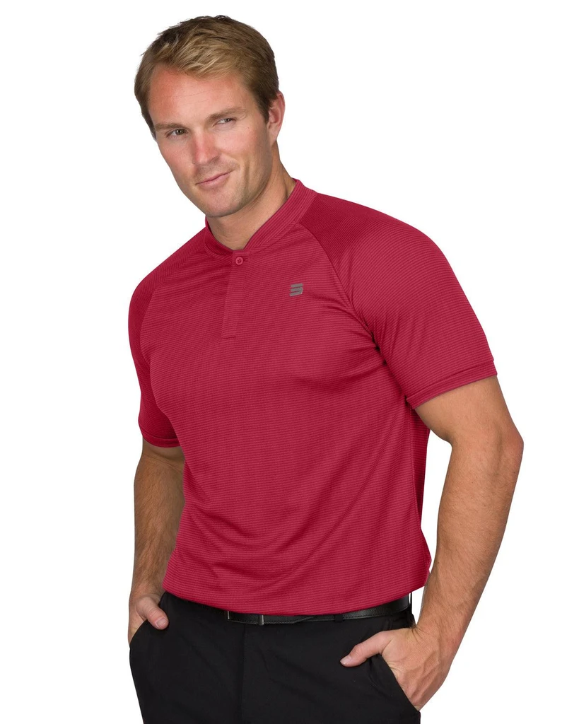 Three Sixty Six Men's Thin-Striped Collarless Golf Polos