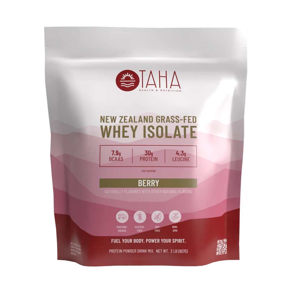 TAHA Health & Nutrition TAHA Health & Nutrition Berry Whey Protein Isolate Powder, 30g Protein, 7.9g BCAAs, 4.3g Leucine | New Zealand Free-Range, Grass-Fed Dairy | Gluten-Free, Keto, Kosher | 2LB, ~24 Servings