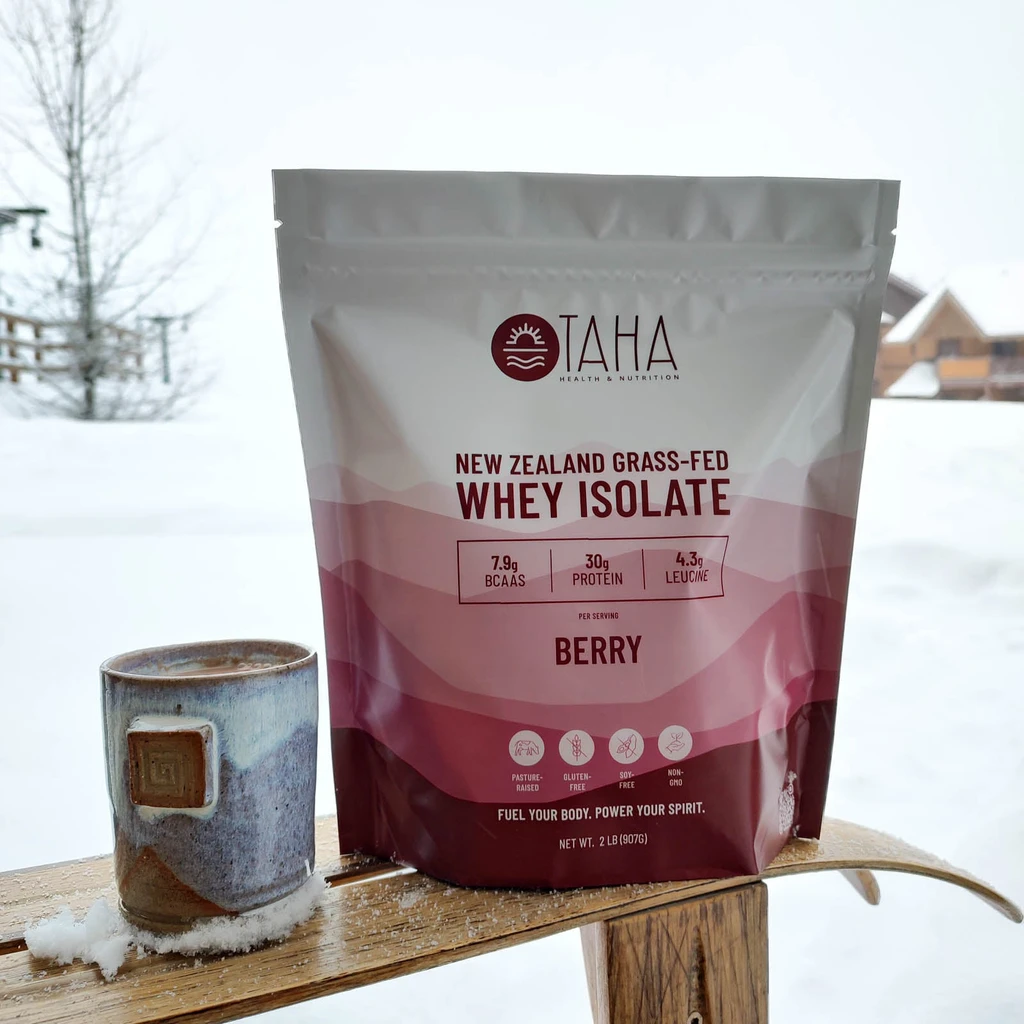 TAHA Health & Nutrition TAHA Health & Nutrition Berry Whey Protein Isolate Powder, 30g Protein, 7.9g BCAAs, 4.3g Leucine | New Zealand Free-Range, Grass-Fed Dairy | Gluten-Free, Keto, Kosher | 2LB, ~24 Servings