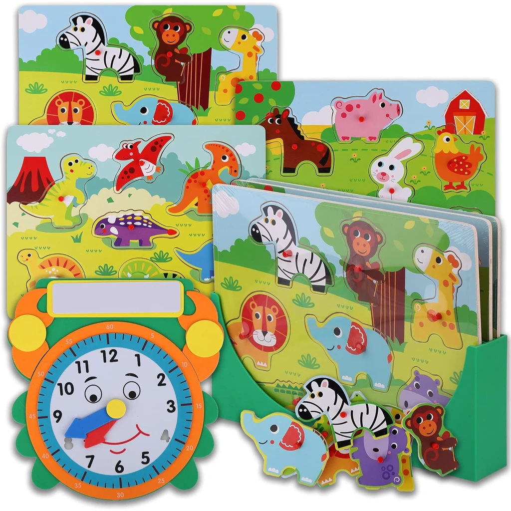 Asher and Olivia Wooden Toddler Puzzles and Rack Set