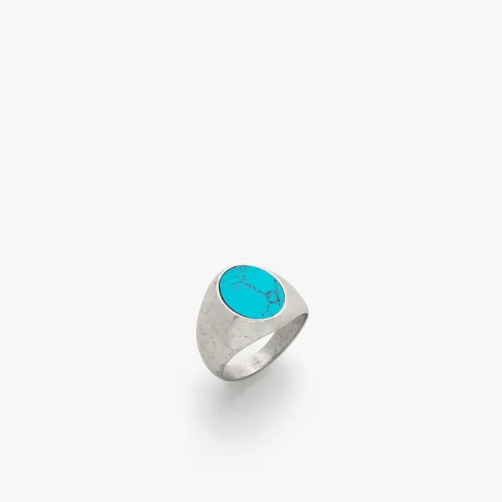 Degs & Sal Sterling Silver Smooth Signet Ring With Turquoise Stone
