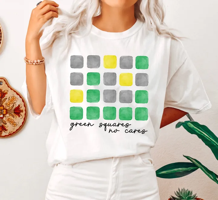 Refinery Number One Green Squares No Cares Word Game Comfort Colors Tshirt
