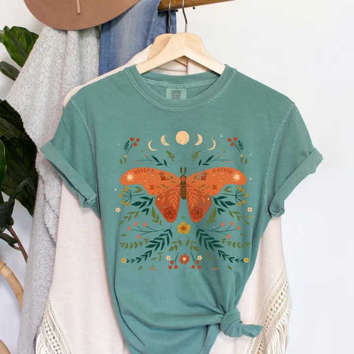 Refinery Number One Moth Moon Phases and Ferns Celestial Comfort Colors Tshirt