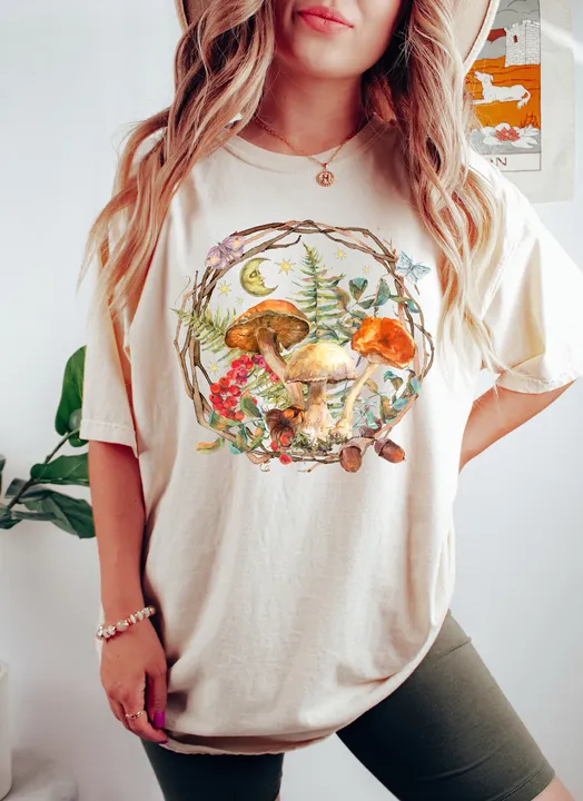 Refinery Number One Mushrooms in a Bush Celestial Comfort Colors Tshirt