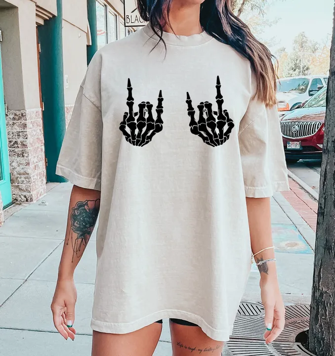 Refinery Number One Skeleton Horns BW Rock Music Comfort Colors Tshirt