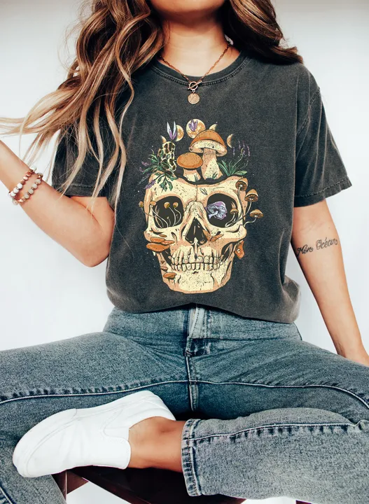 Refinery Number One Skull Mushrooms Moon Phases Comfort Colors Tshirt