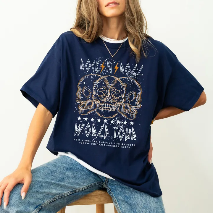 Refinery Number One Rock World Tour, Skulls, Concert Tee, Skeleton, 80s Rock, Classic Rock Music, Tshirt