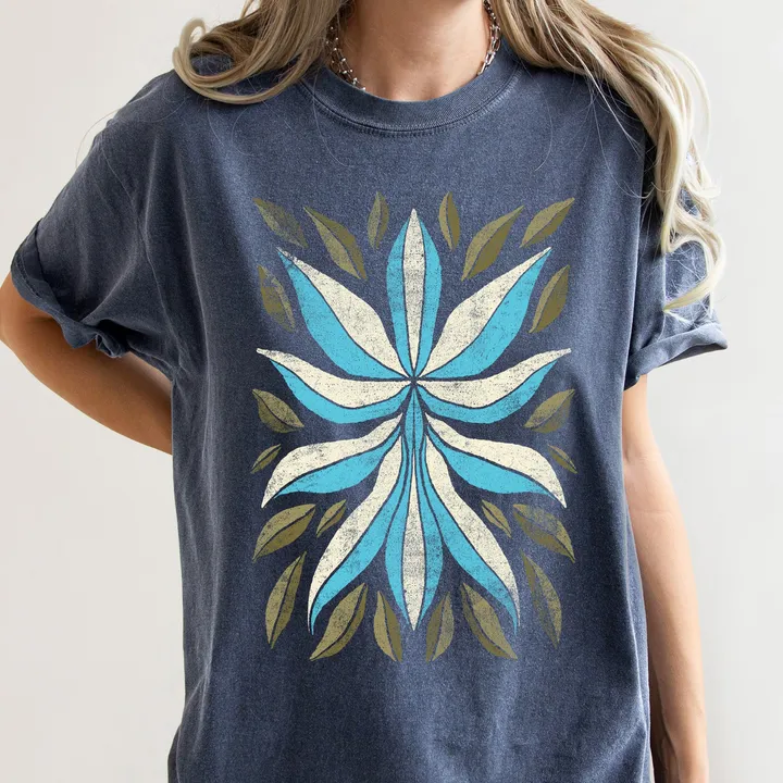 Refinery Number One Boho Folk Art Flower and Leaves Comfort Colors Tshirt