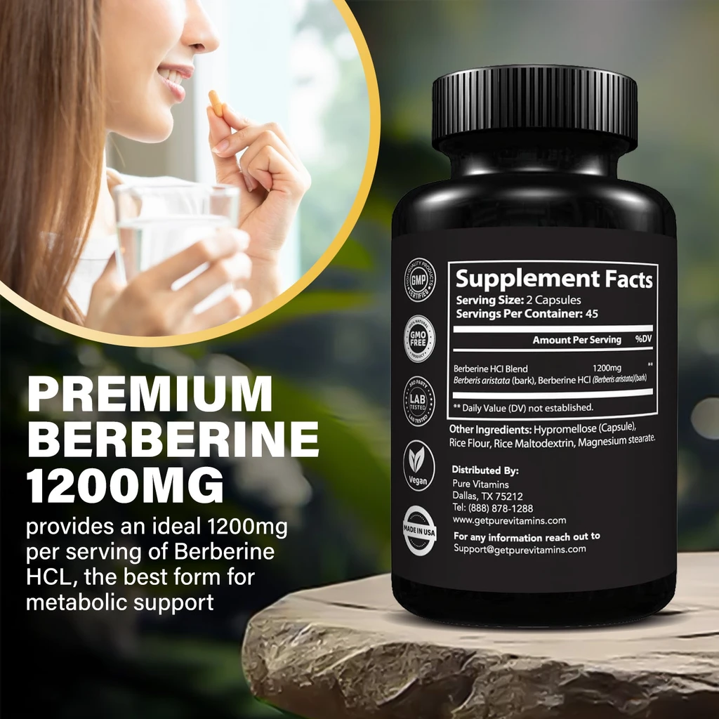 Pure Vitamins Ultra High Strength Berberine HCL 1200mg Supplements