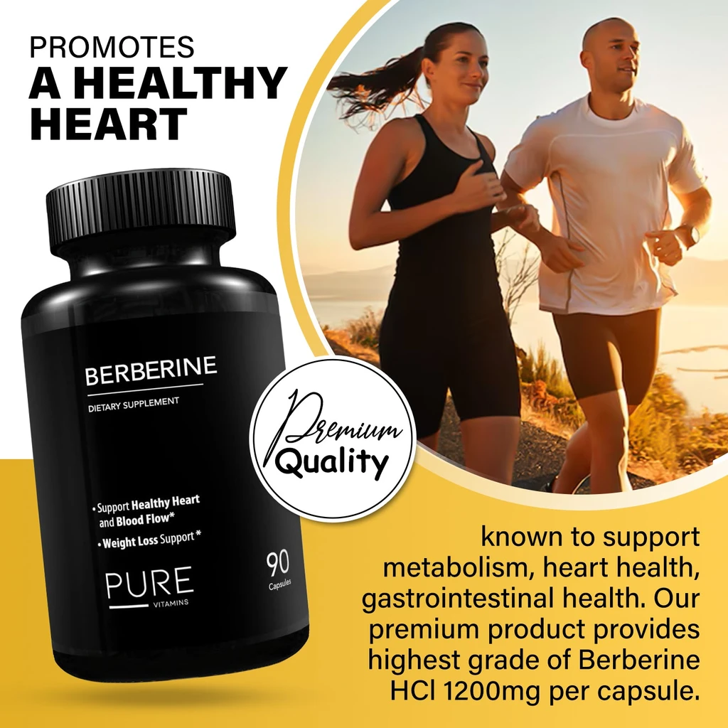 Pure Vitamins Ultra High Strength Berberine HCL 1200mg Supplements