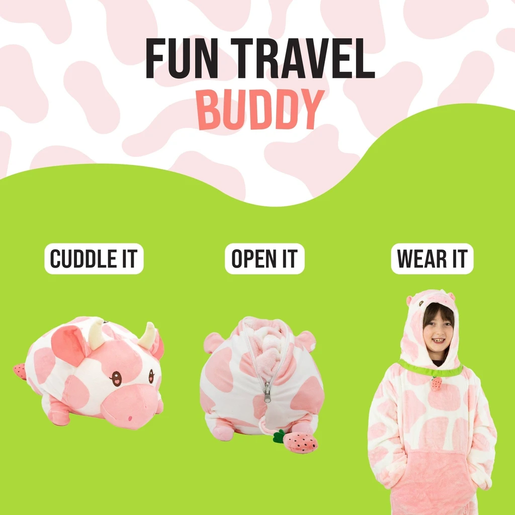 Snugible Strawberry Cow Kids Snugible | Blanket Hoodie & Pillow