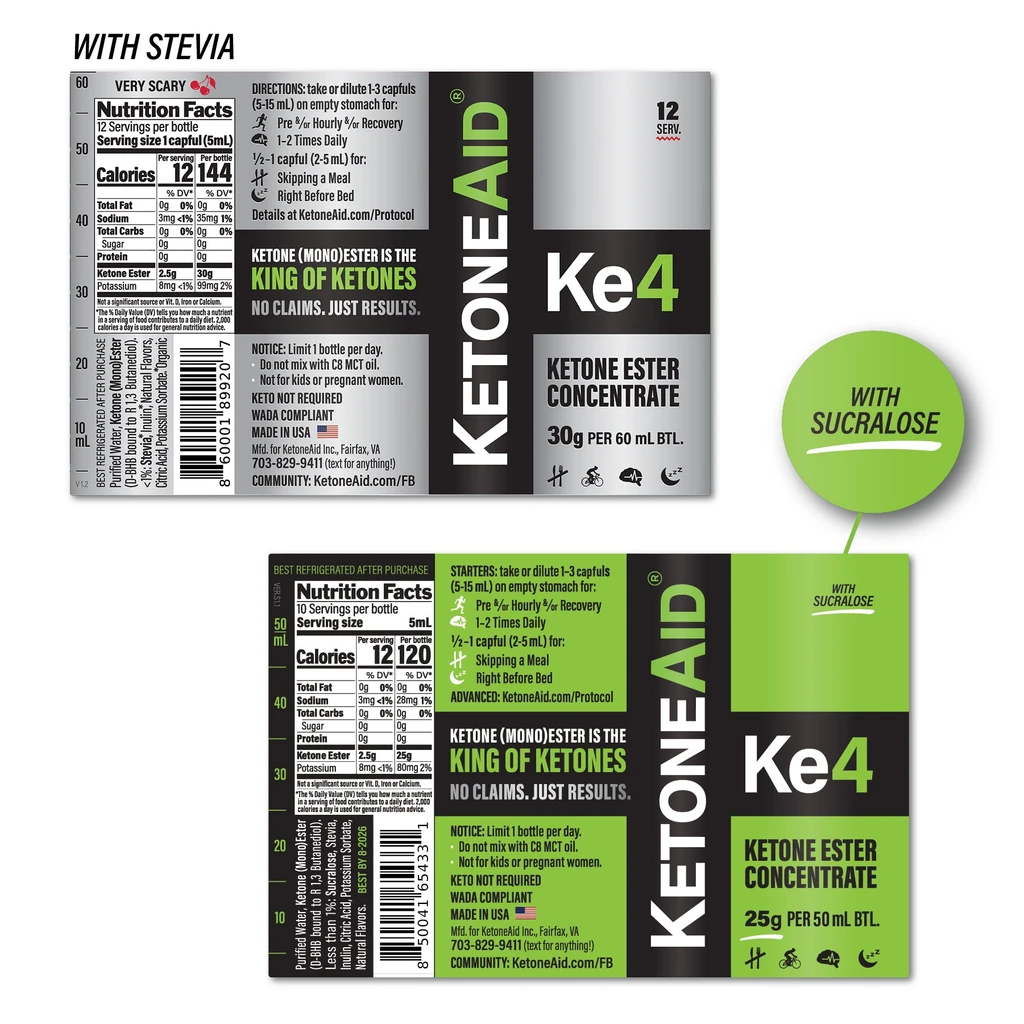 KetoneAid KetoneAid Ke4 Concentrate | 30g (12 serv.) Ketone Ester per btl. 3 Pack |  Superfuel for Brain + Body | Suppress Appetite + Fast Recovery | No Crash | No Other Ketone Comes Close