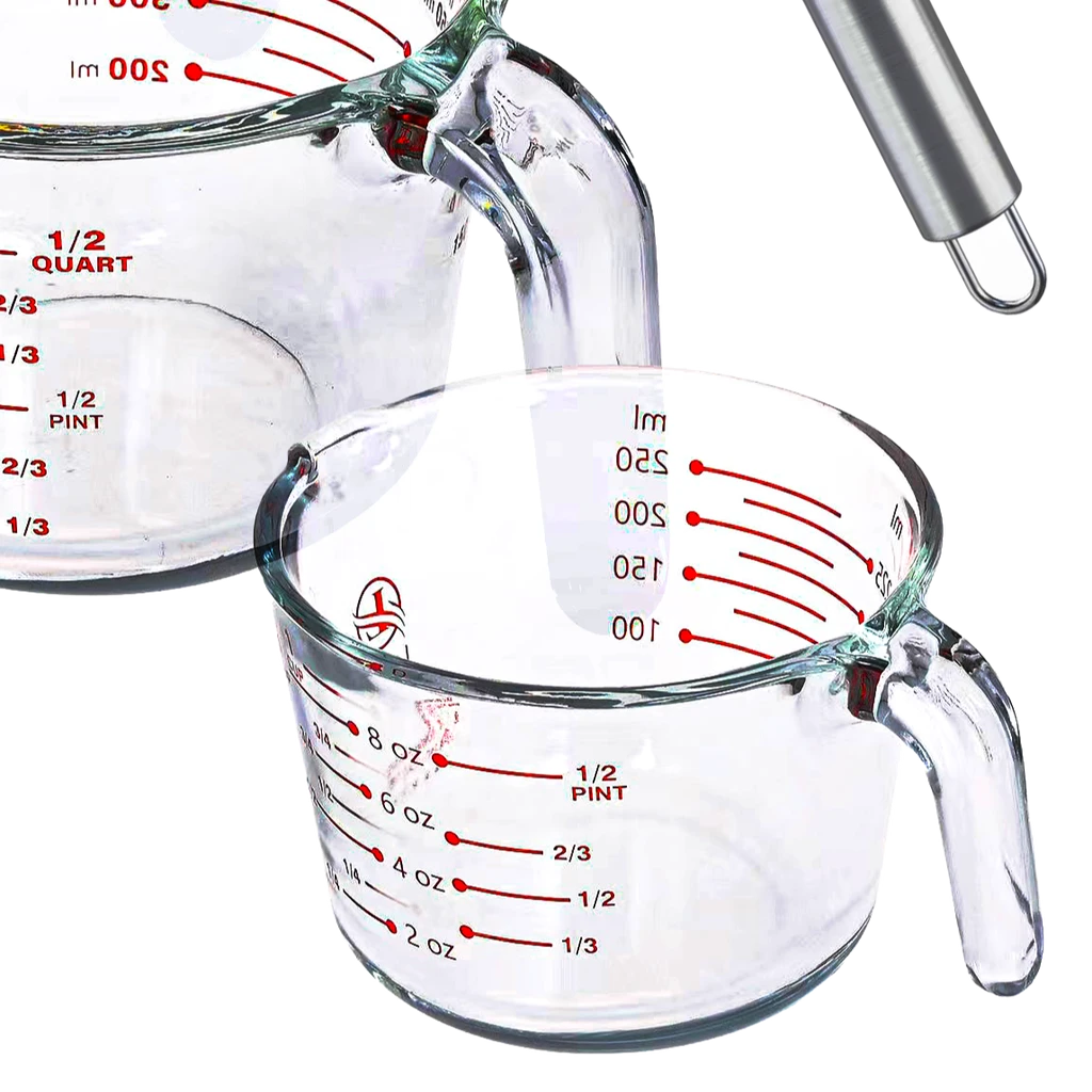 Le'raze Decor Glass Measuring Cups with Spoon & Whisk – Kitchen Mixing Bowl