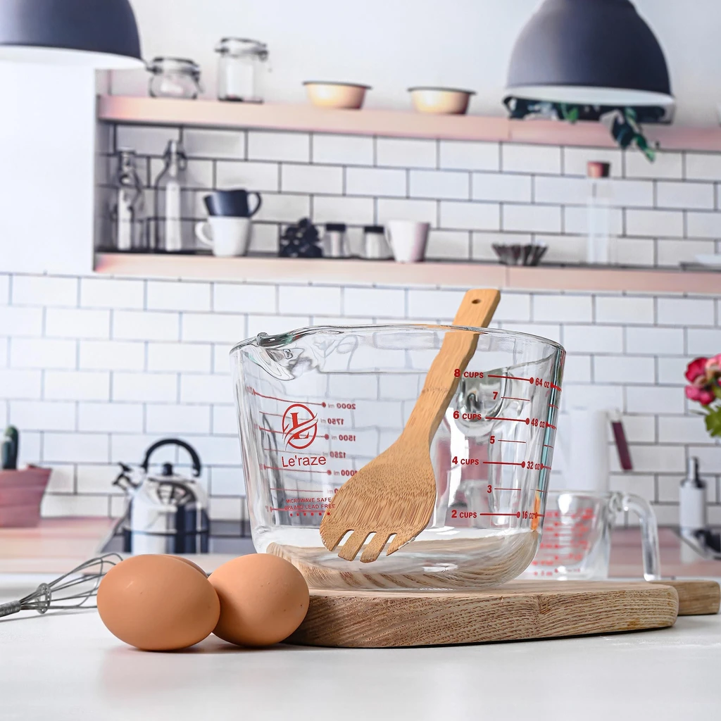 Le'raze Decor Glass Measuring Cup – Kitchen Mixing Bowl & Liquid Measure