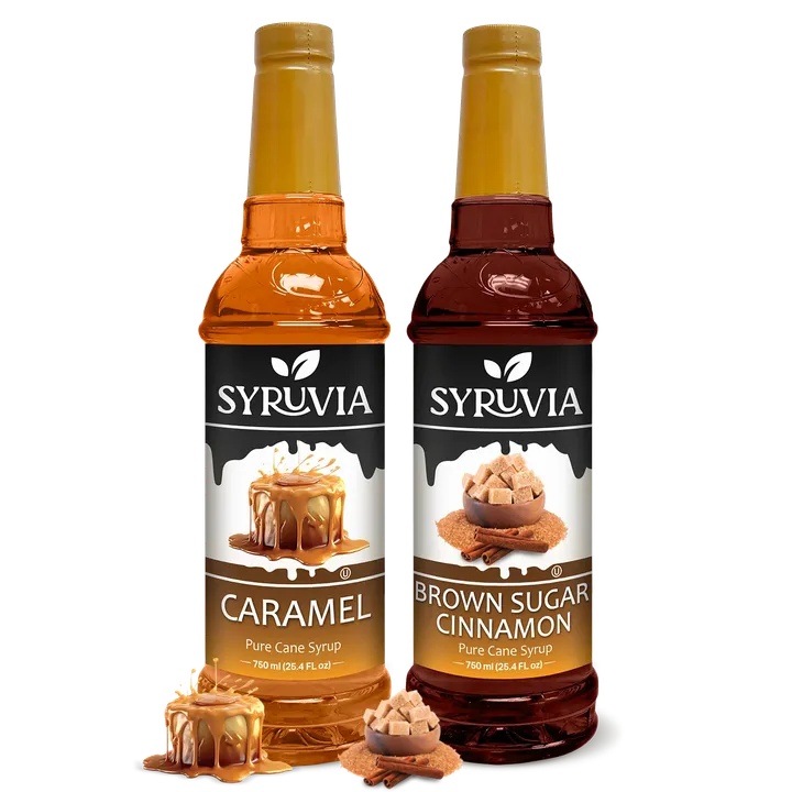 Syruvia Variety Pack, Caramel, And Brown Sugar Cinnamon Coffee Syrup