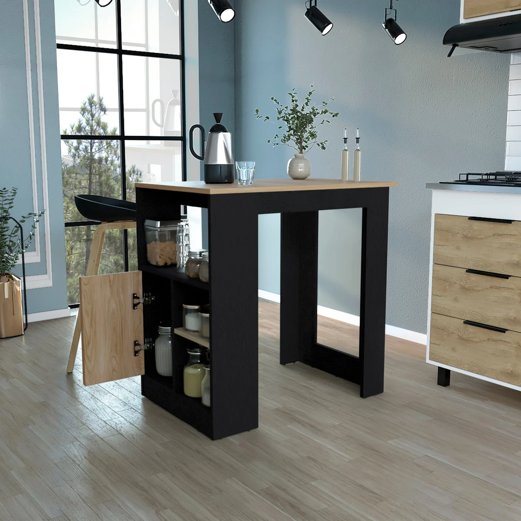 Tuhome Furniture Stirling Kitchen Island With 1-Door Cabinet And Side Shelves