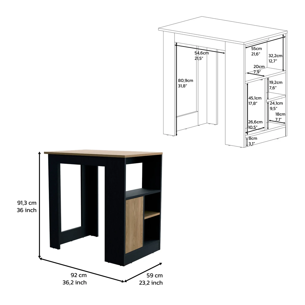 Tuhome Furniture Stirling Kitchen Island With 1-Door Cabinet And Side Shelves
