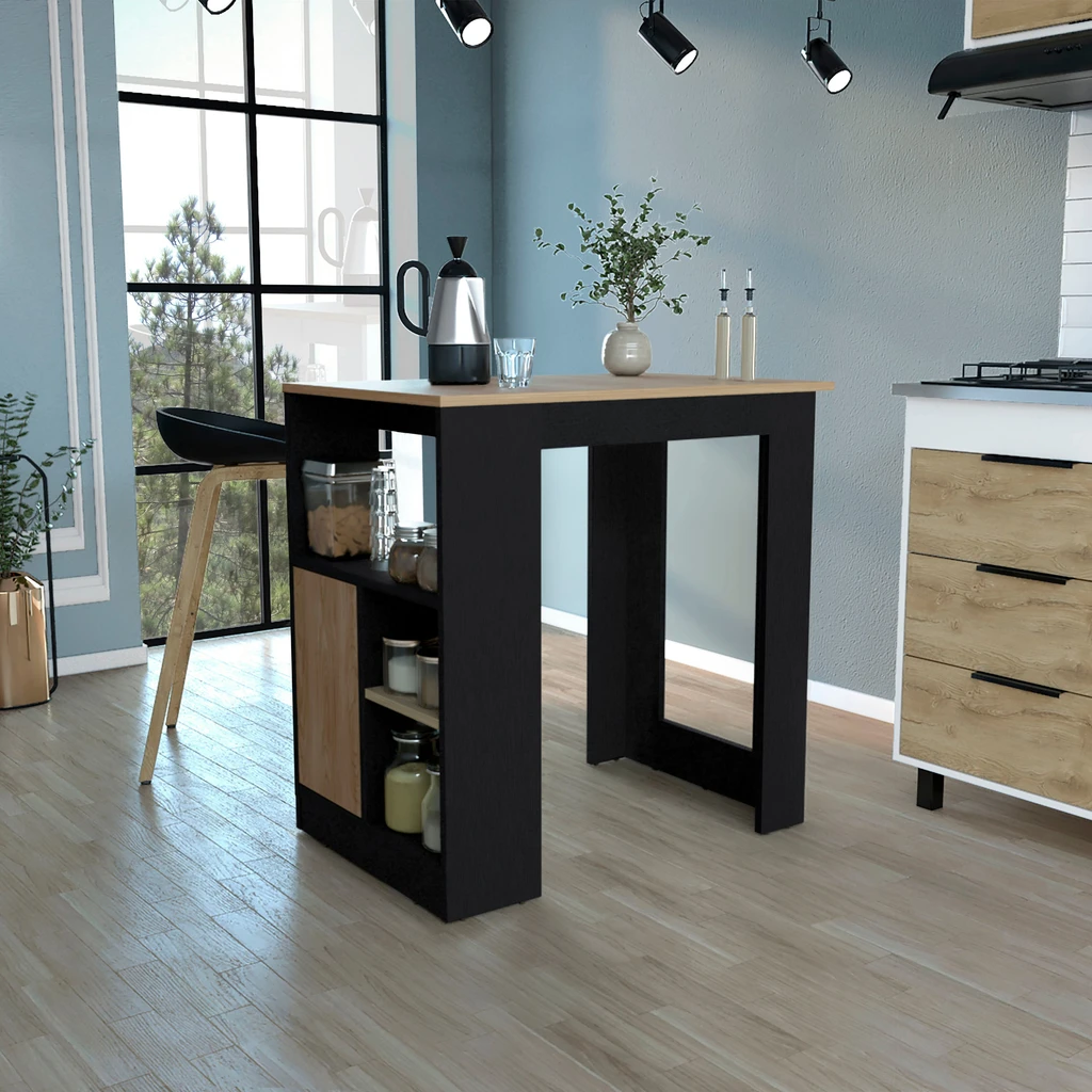 Tuhome Furniture Stirling Kitchen Island With 1-Door Cabinet And Side Shelves