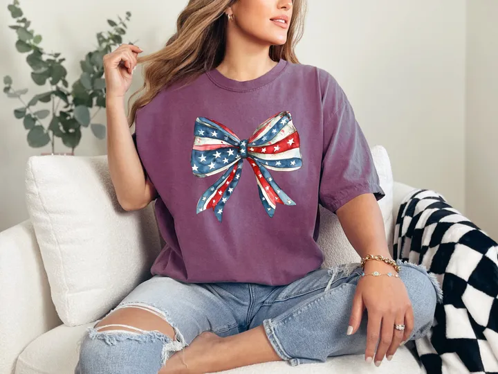 Refinery Number One Patriotic Bow, Ribbon, USA, 4th of July, Memorial Day, Tshirt