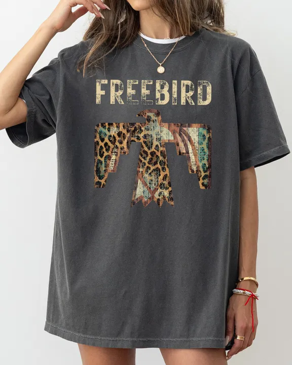Refinery Number One Free Bird, Western Thunderbird, Leopard Print, Concert Tee, Country, Rock Music Tshirt Comfort Colors T-Shirt