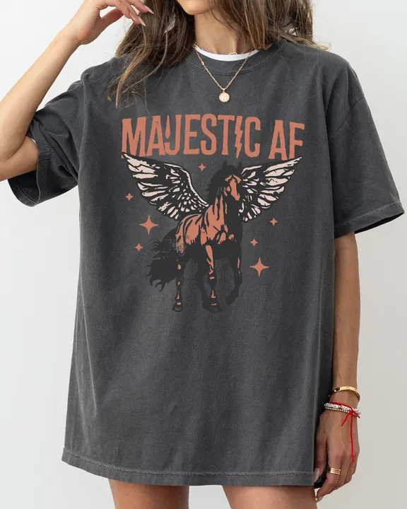 Refinery Number One Majestic AF, Unicorn, Winged Horse, Retro, Aesthetic, Funny, Humorous Tshirt