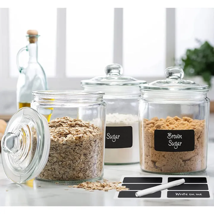 Le'raze Decor Canister Sets For Kitchen + Labels & Marker -  Jars With Airtight Lids