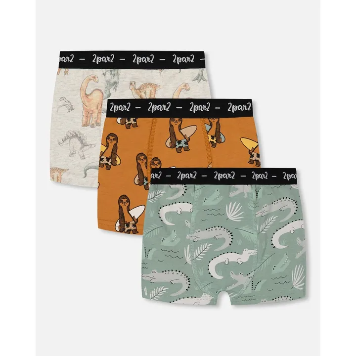 Deux par Deux Printed Organic Cotton Boxer Shorts (3 Pack)