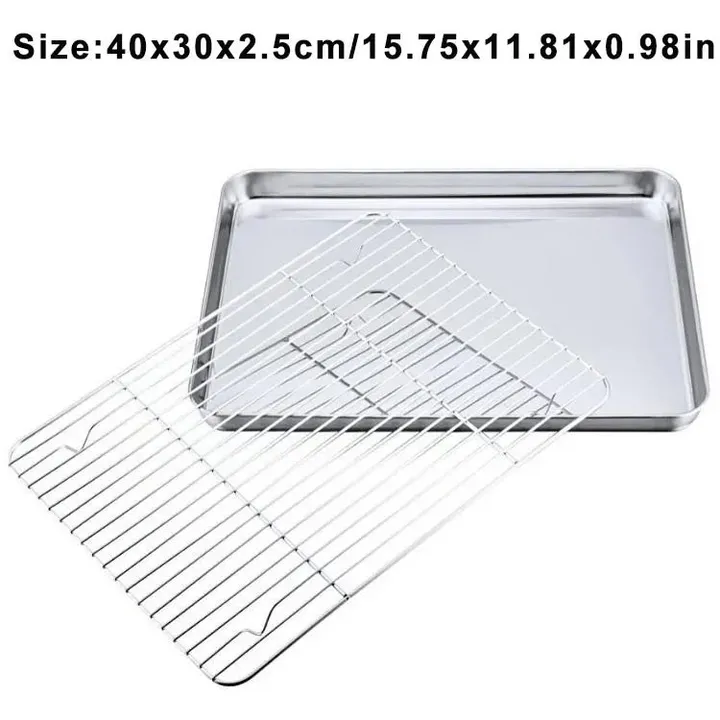 Crumbly Co Rectangular Stainless Steel Baking Pan Removable Cooling Rack - Set