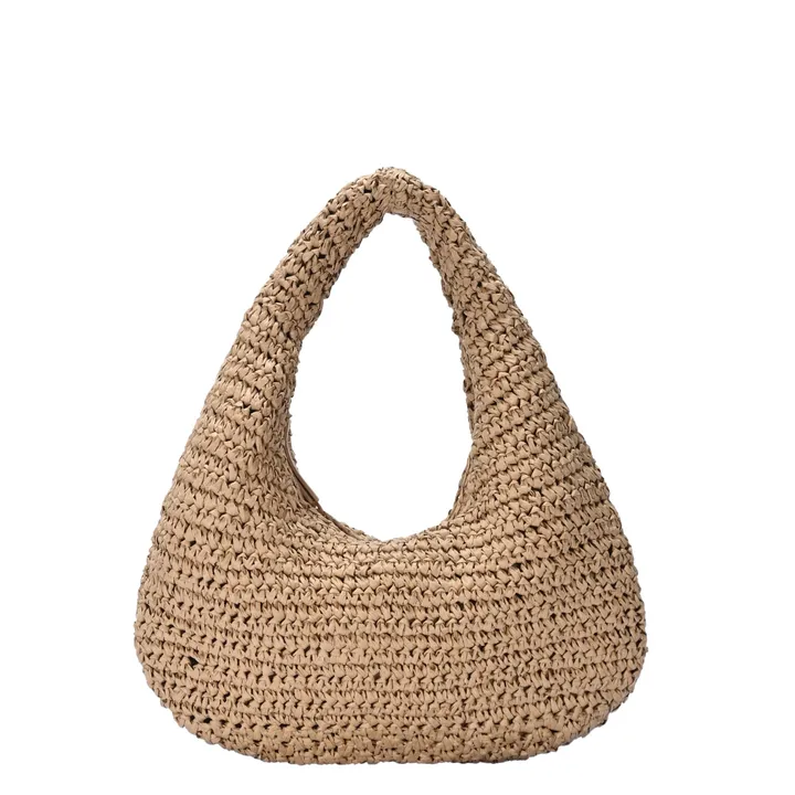 MMS Brands Solea Straw Clutch Bag – Camel | Minimalist Design, Soft Straw, Built-In Strap