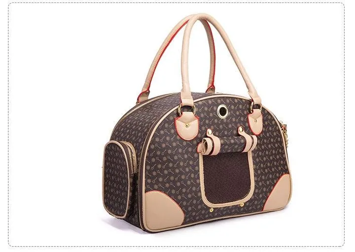 Dog Hugs Cat Luxury Leather Pet Travel Tote for Dogs & Cats