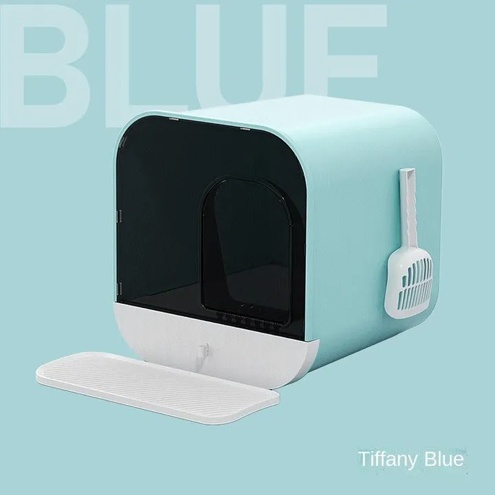 Dog Hugs Cat Splash-Proof Cat Litter Box with Easy Drawer Clean-Up