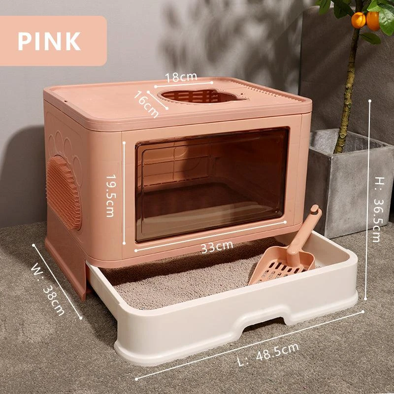 Dog Hugs Cat Foldable Odor-Free Cat Litter Basin | Top Entry Design