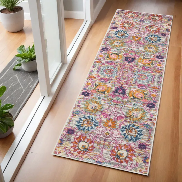HomeRoots Floral Distressed Runner Rug
