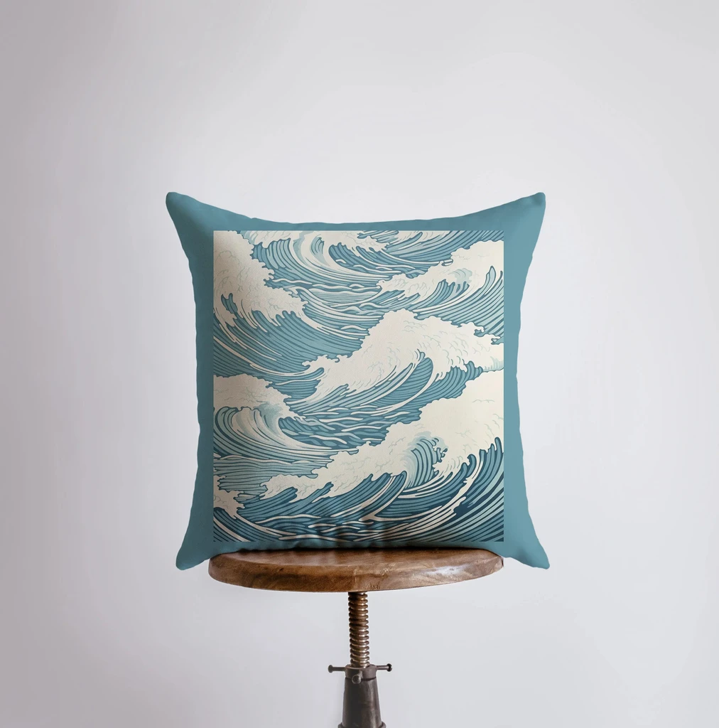 UniikPillows Blue Waves | Painting | Artwork | Ocean Waves | Travel | Throw Pillow | Beach | Home Decor | Gift for Her | Pillow Cover | Travel Gift by UniikPillows
