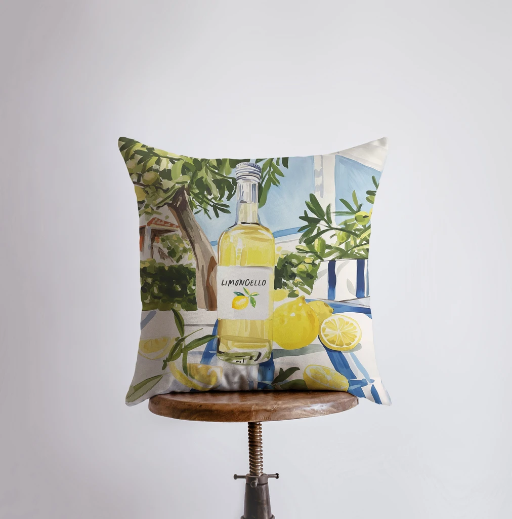 UniikPillows Limoncello | Gouache Painting | Lemon | Italian Coast | Cottagecore | Throw Pillow | Home Decor | Gift for Her | Pillow Cover | Travel Gift by UniikPillows