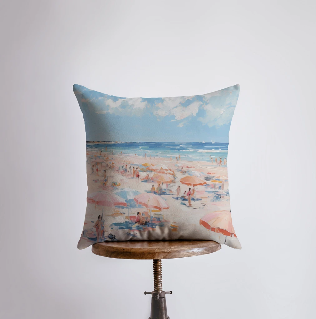 UniikPillows Pastel Beach Day | Gouache Painting | Coastline | Italy | Throw Pillow | Ocean | Home Decor | Gift for Her | Pillow Cover | Travel Gift by UniikPillows