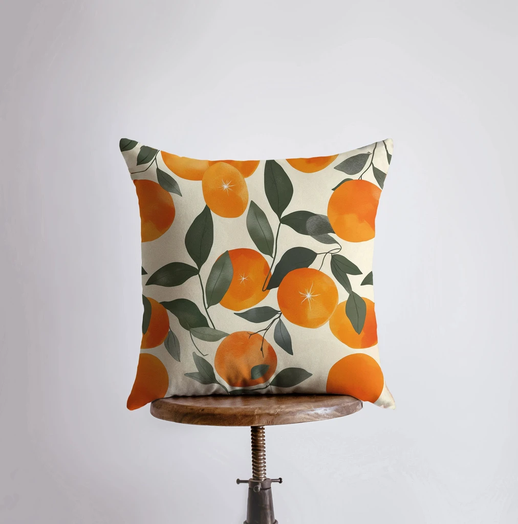 UniikPillows Orange Tree | Gouache Painting | Food Pillow | Fruit | Citrus | Abstract Still Life | Throw Pillow | Home Decor | Gift for Her |Pillow Cover by UniikPillows