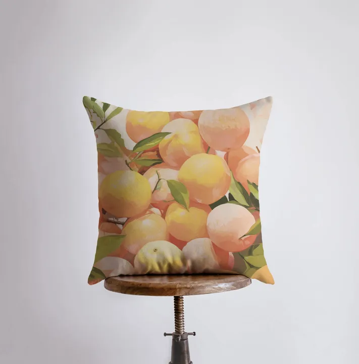 UniikPillows Peach Oranges | Gouache Painting | Food Pillow | Fruit | Citurs | Still Life | Throw Pillow | Home Decor | Gift for Her | Pillow Cover by UniikPillows