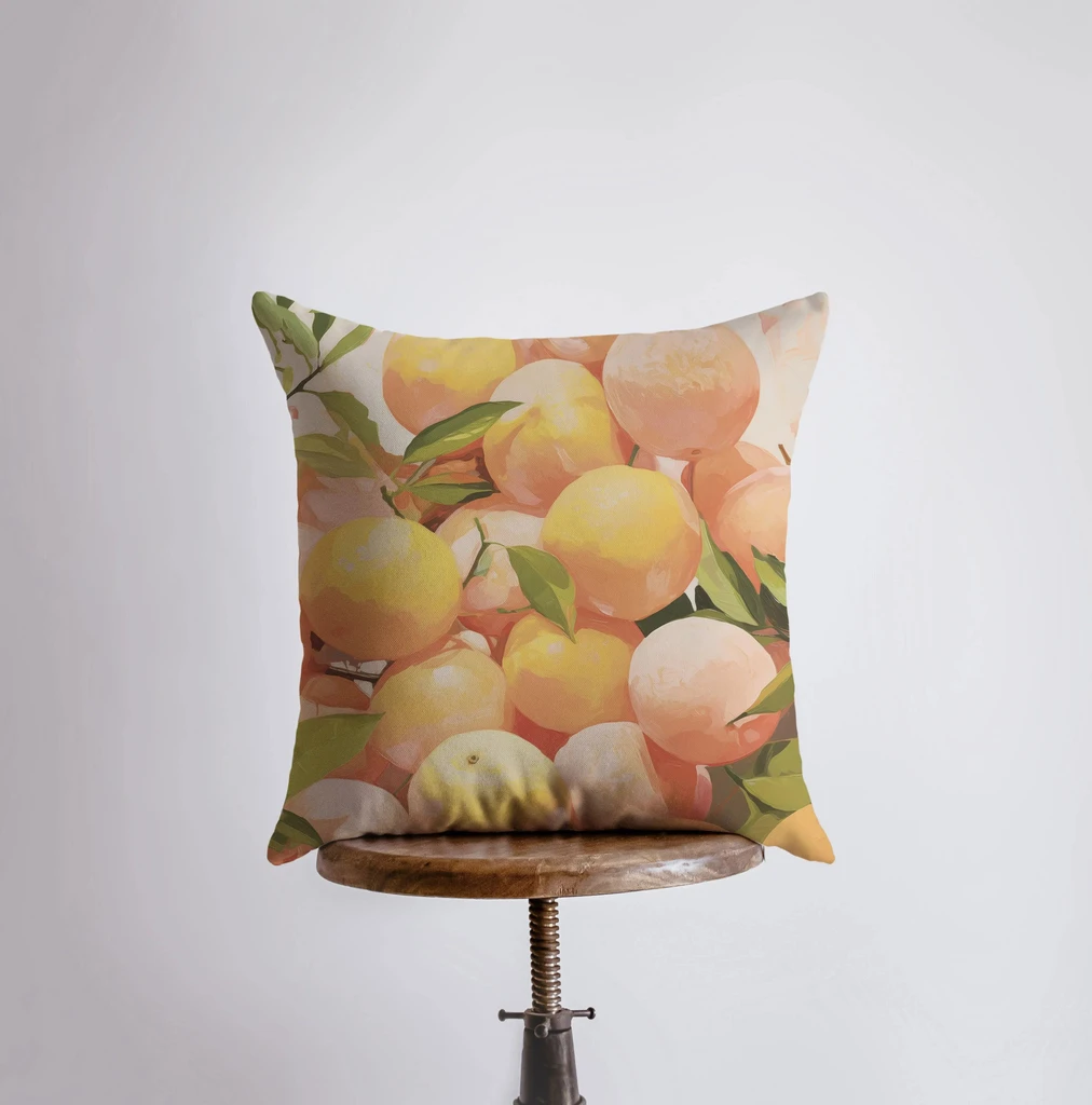 UniikPillows Peach Oranges | Gouache Painting | Food Pillow | Fruit | Citurs | Still Life | Throw Pillow | Home Decor | Gift for Her | Pillow Cover by UniikPillows