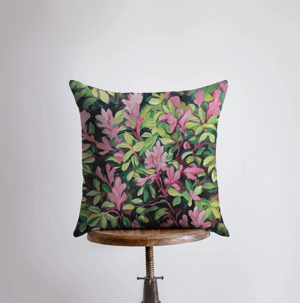 UniikPillows Pink Flower Hedge | Plant | Gouache Painting | Cottagecore | Tropical | Throw Pillow | Home Decor | Gift for Her | Pillow Cover |Travel Gift by UniikPillows