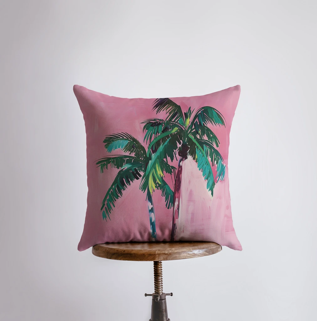 UniikPillows Pink Wall Palm Trees | Gouache Painting | Tropical | Ocean | Throw Pillow | Beach | Home Decor | Gift for Her | Pillow Cover | Travel Gift by UniikPillows