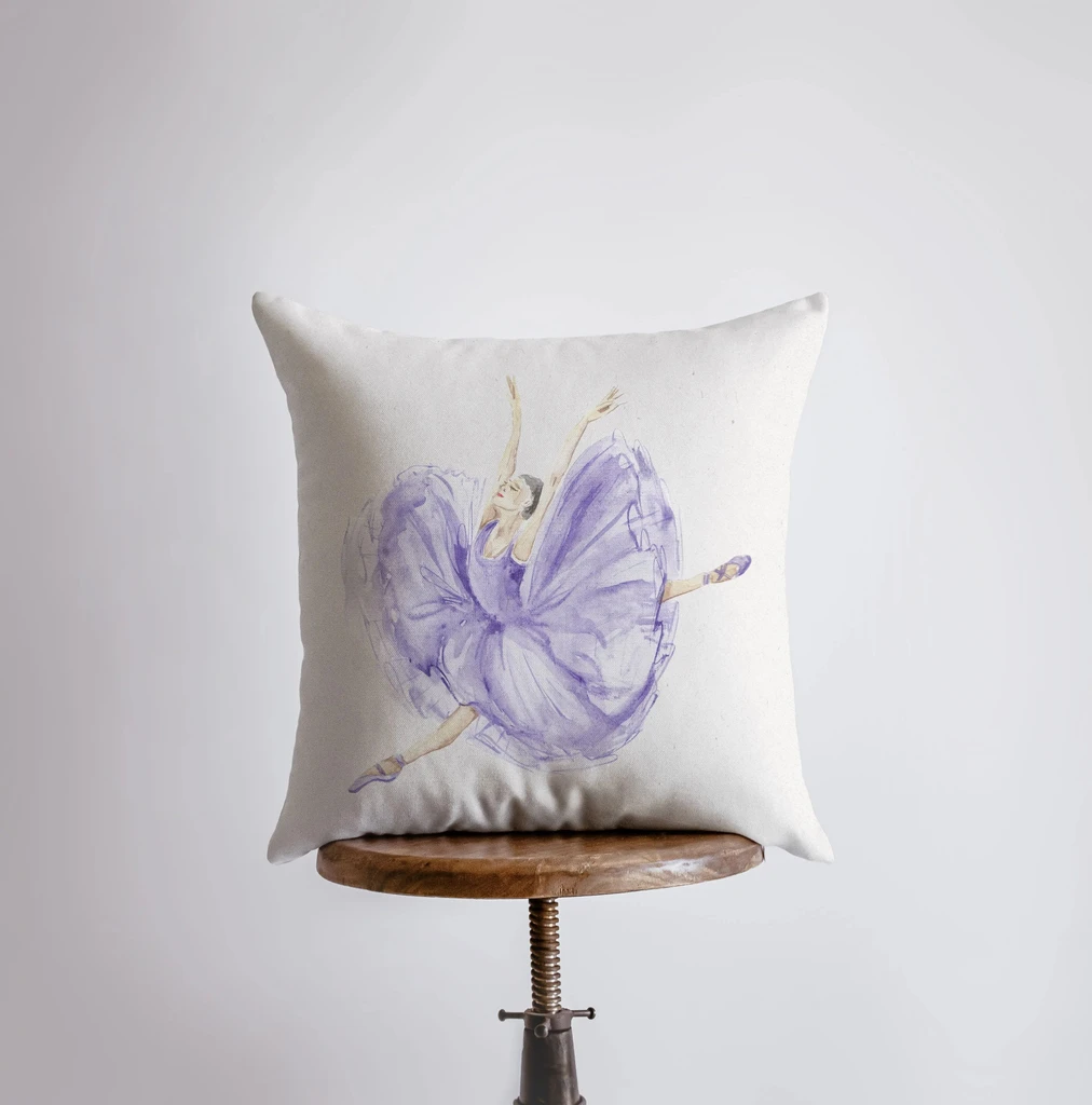 UniikPillows Watercolor Jumping Purple Ballerina | Dancing | Ballerina Decor | Ballet | Pillow Cover | Throw Pillow | Girls Gift | Dancer | Room Decor by UniikPillows