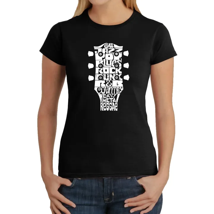 Los Angeles Pop Art Guitar Head Music Genres  - Women's Word Art T-Shirt